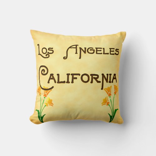 Los Angeles California with Poppies Pillow