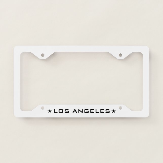 Los Angeles California With Two Stars Luxury White License Plate Frame (Front)