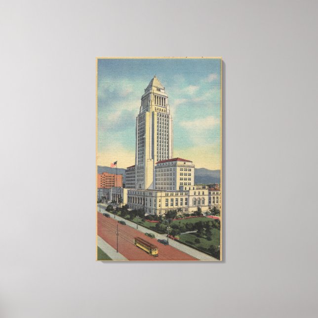 Los Angeles, CAView of City Hall and Cable Car Canvas Print (Front)