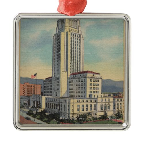 Los Angeles, CAView of City Hall and Cable Car Metal Ornament