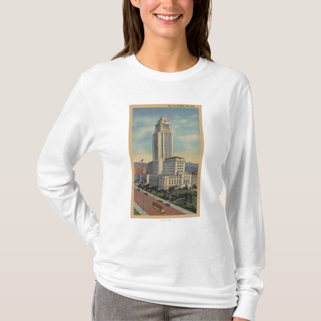 Los Angeles, CAView of City Hall and Cable Car T-Shirt (Front)