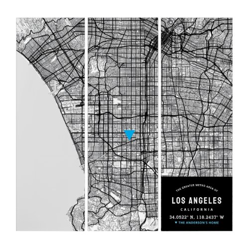Los Angeles City Map  Home Location Marker Triptych
