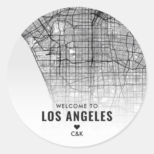 Los Angeles City Map  Wedding Welcome Classic Round Sticker