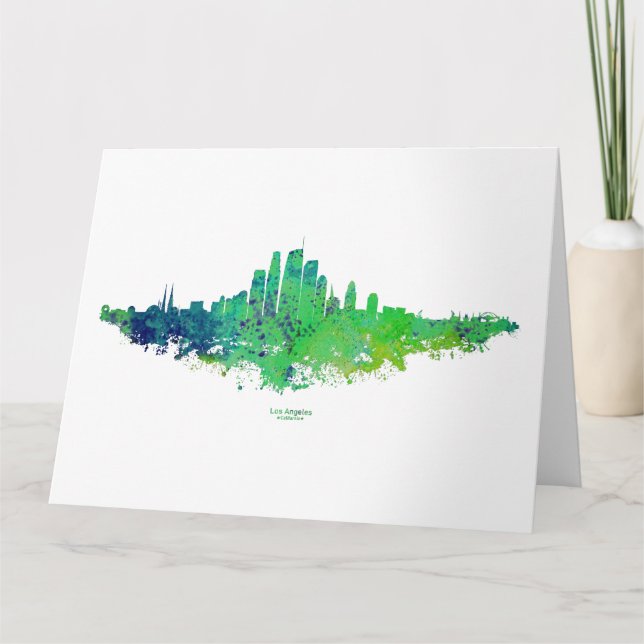 Los Angeles City Skyline - Lime Green Blue Thank You Card (Front)