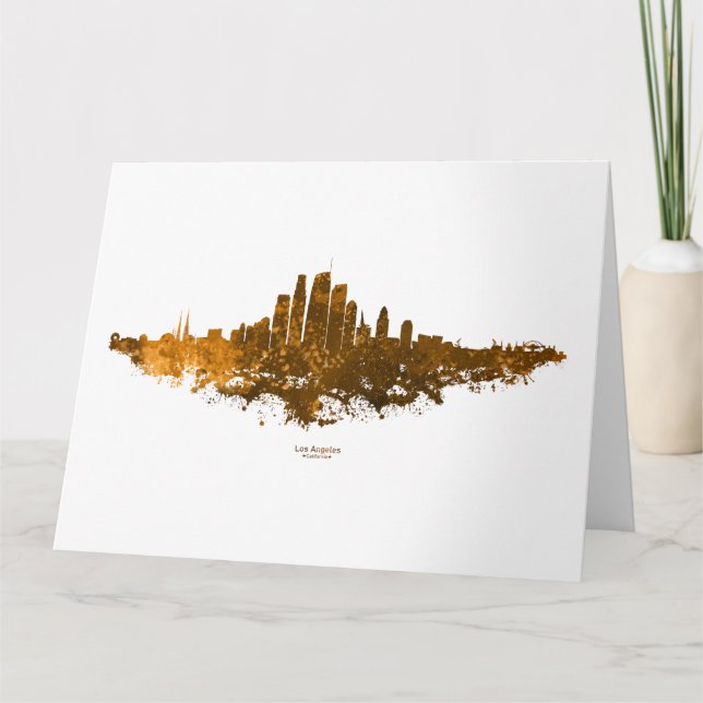 Los Angeles City Skyline - Orange  Thank You Card (Front)