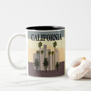 Los Angeles Cityscape Sunset Palm Trees California Two-Tone Coffee Mug