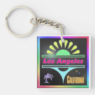 "Los Angeles Colorful Black Background" Keychain