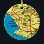 Los Angeles Colorful Map Ceramic Ornament<br><div class="desc">A vintage illustrated postcard map repurposed on an ornament. You can reposition the map to show any particular area you wish or simply purchase it as is.</div>