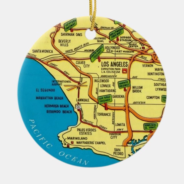 Los Angeles Colorful Map Ceramic Ornament (Front)