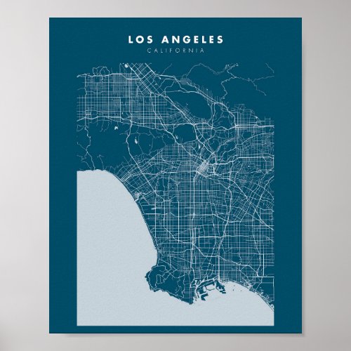 Los Angeles Dark Blue City Map Poster