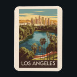 Los Angeles Echo Park Lake Travel Art Vintage Magnet<br><div class="desc">Los Angeles retro vector travel design. Los Angeles is a sprawling Southern California city and the center of the nation’s film and television industry.</div>