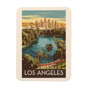Los Angeles Echo Park Lake Travel Art Vintage Magnet