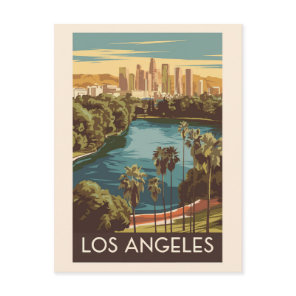Los Angeles Echo Park Lake Travel Art Vintage Postcard