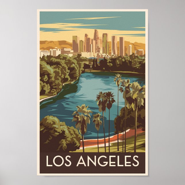 Los Angeles Echo Park Lake Travel Art Vintage Poster (Front)