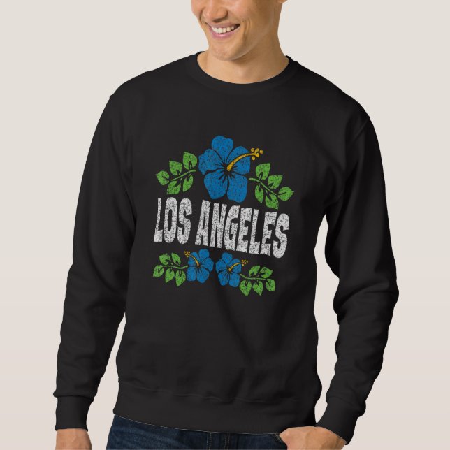 Los Angeles Flowers Distressed Color Print Sweatshirt (Front)
