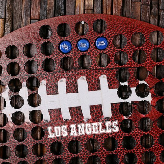 Los Angeles Football Shaped Wooden Beer Cap Map (Front)