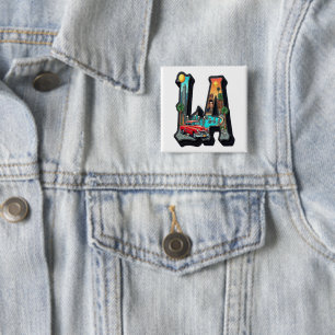 Los Angeles Gothic Retro Car & Skeletons Design Button