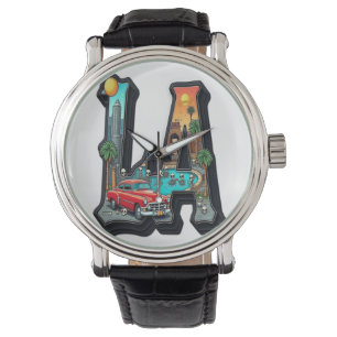 Los Angeles Gothic Retro Car & Skeletons Design Watch