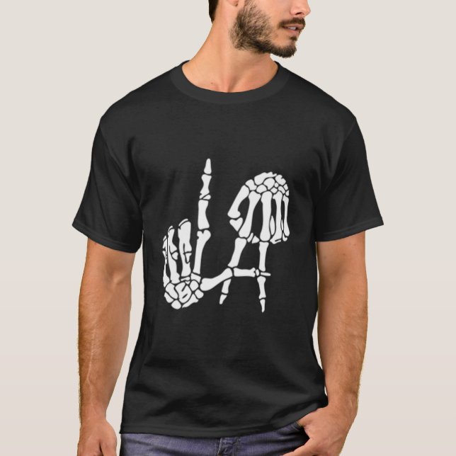 Los Angeles Hand Sign Hoodie Skeleton T-Shirt (Front)