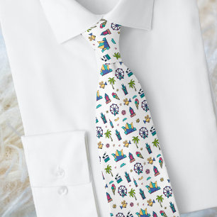 Los Angeles Icon Seamless Pattern Neck Tie