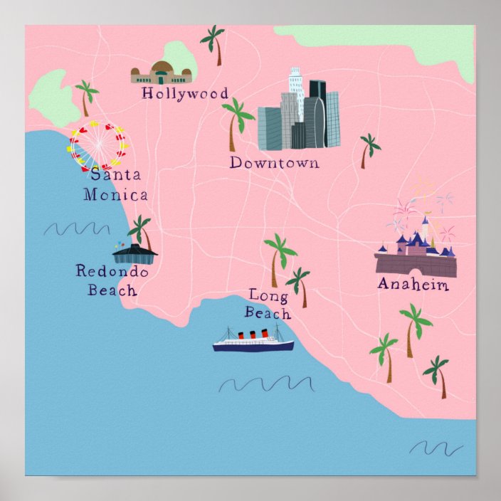 Los Angeles Icons Map Poster | Zazzle.com