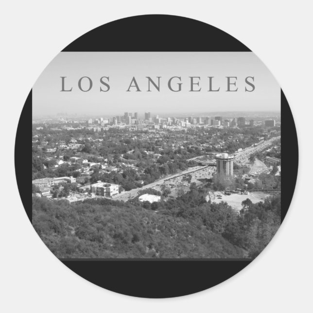 Los Angeles in Black and White Classic Round Sticker (Front)