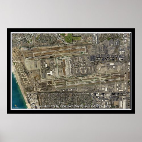 Los Angeles Intl Airport California Satellite Map Poster