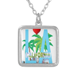los angeles  l a california city usa america silver plated necklace