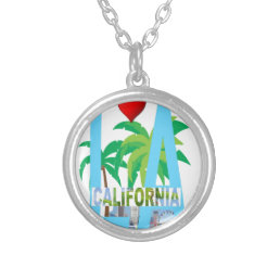 los angeles  l a california city usa america silver plated necklace