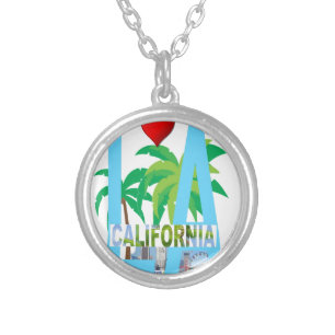 los angeles l a california city usa america silver plated necklace