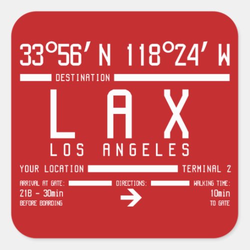 Los Angeles LAX International Airport Code IATA Square Sticker