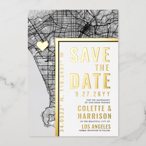 Los Angeles Love Locator  Wedding Save the Date Foil Invitation