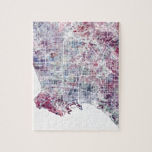 Los Angeles map California watercolor painting Jigsaw Puzzle