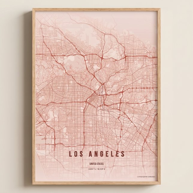 Los Angeles Map LA Print Wallart Poster Gift Coral (Creator Uploaded)