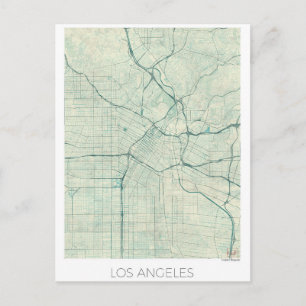 Los Angeles Map US, blue vintage watercolor Postcard
