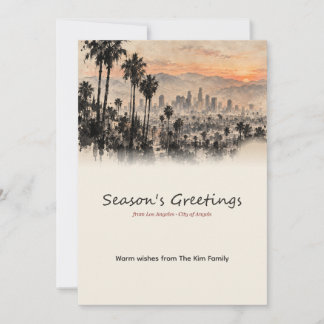 Los Angeles Palm Sunset Ink Wash Holiday Card