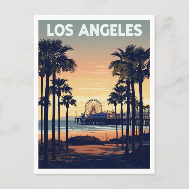 Los Angeles Palm Trees and Santa Monica Pier Postcard (Front)