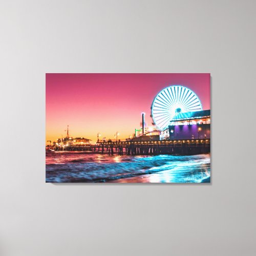 Los Angeles Pink  Blue Sunset Santa Monica Pier Canvas Print