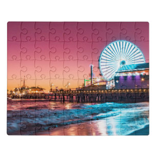 Los Angeles Pink & Blue Sunset Santa Monica Pier Jigsaw Puzzle