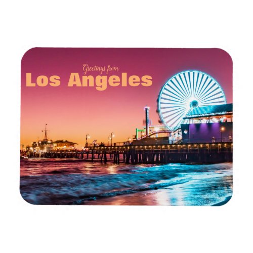 Los Angeles Pink  Blue Sunset Santa Monica Pier Magnet