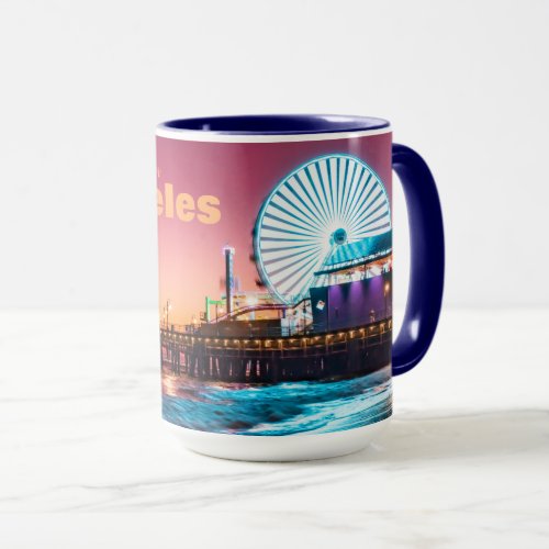 Los Angeles Pink  Blue Sunset Santa Monica Pier Mug