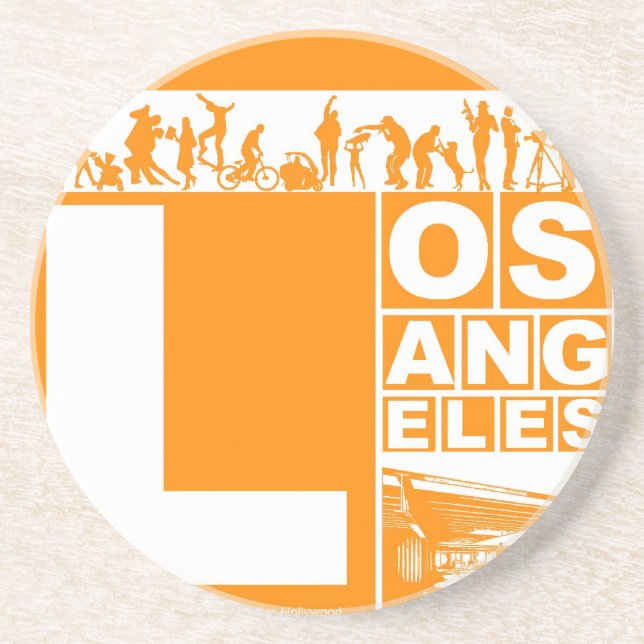 Los Angeles Poster in Orange color Sandstone Coaster (Front)