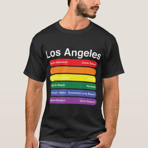 Los Angeles Pride Rainbow Flag Color Metro rain T_Shirt