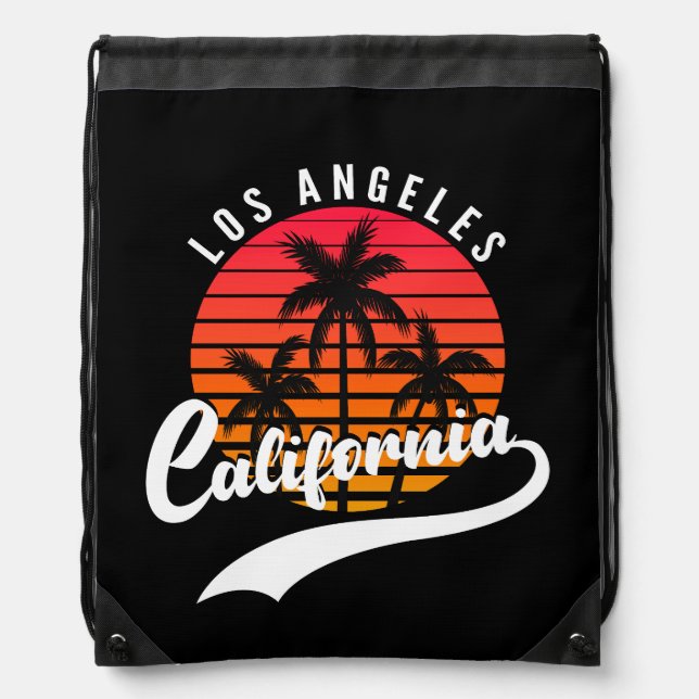 Los Angeles Retro Sunset Drawstring Bag (Front)