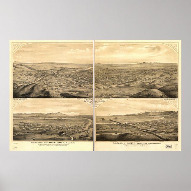 Los Angeles Santa Monica Antique Panoramic Map Poster (Front)