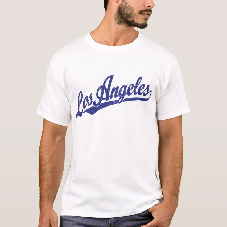 Los Angeles script logo in blue distressed T-Shirt | Zazzle