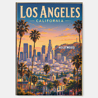 Los Angeles Skyline and Hollywood Hills Retro