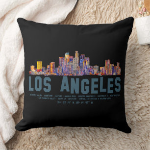 Los Angeles Skyline. Area Names and Coordinates Throw Pillow