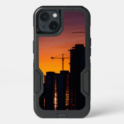 Los Angeles skyline at sunset with tower crane iPhone 13 Case
