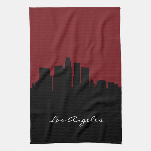 Los Angeles Skyline | Dark Red Towel (Vertical)